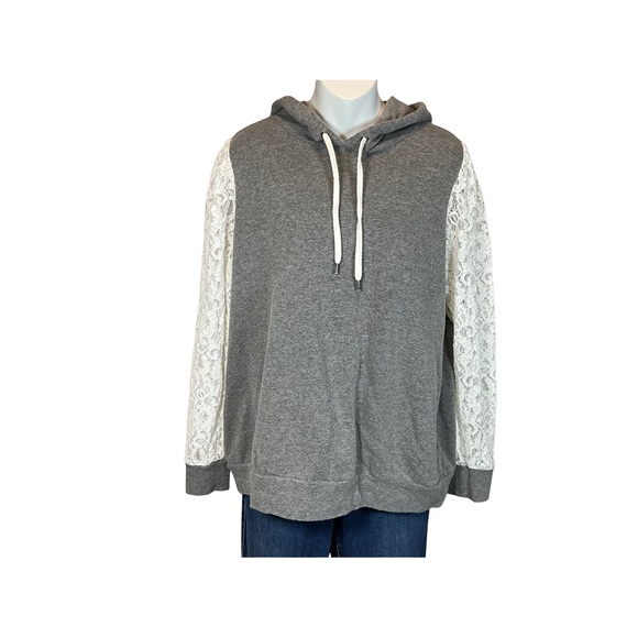Torrid Gray Hoodie with Lace Sleeves - Picture 2 of 7